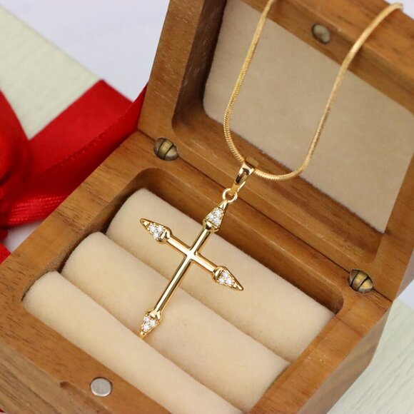 "Rose Gold Cross Pendant with Crystal Accents and Sleek Design, XPPT1863 - Picture 2 of 13